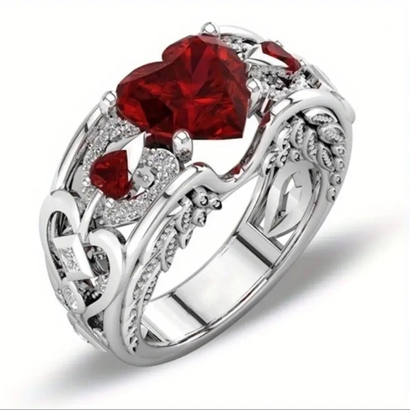 Amazon.com: Metmejiao Ruby Heart Ring Red Heart Ring Women  Ruby Red Romantic Heart Ring Elegant Crystal Engagement Jewelry Size 9